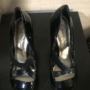 Black strap open heels